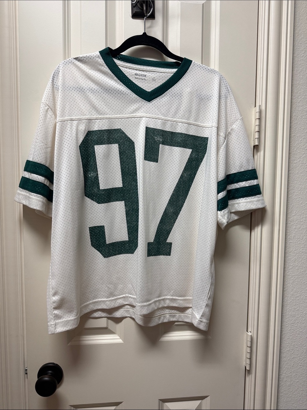 NWT Holister White Mesh Football Jersey with Green Number 97 size large